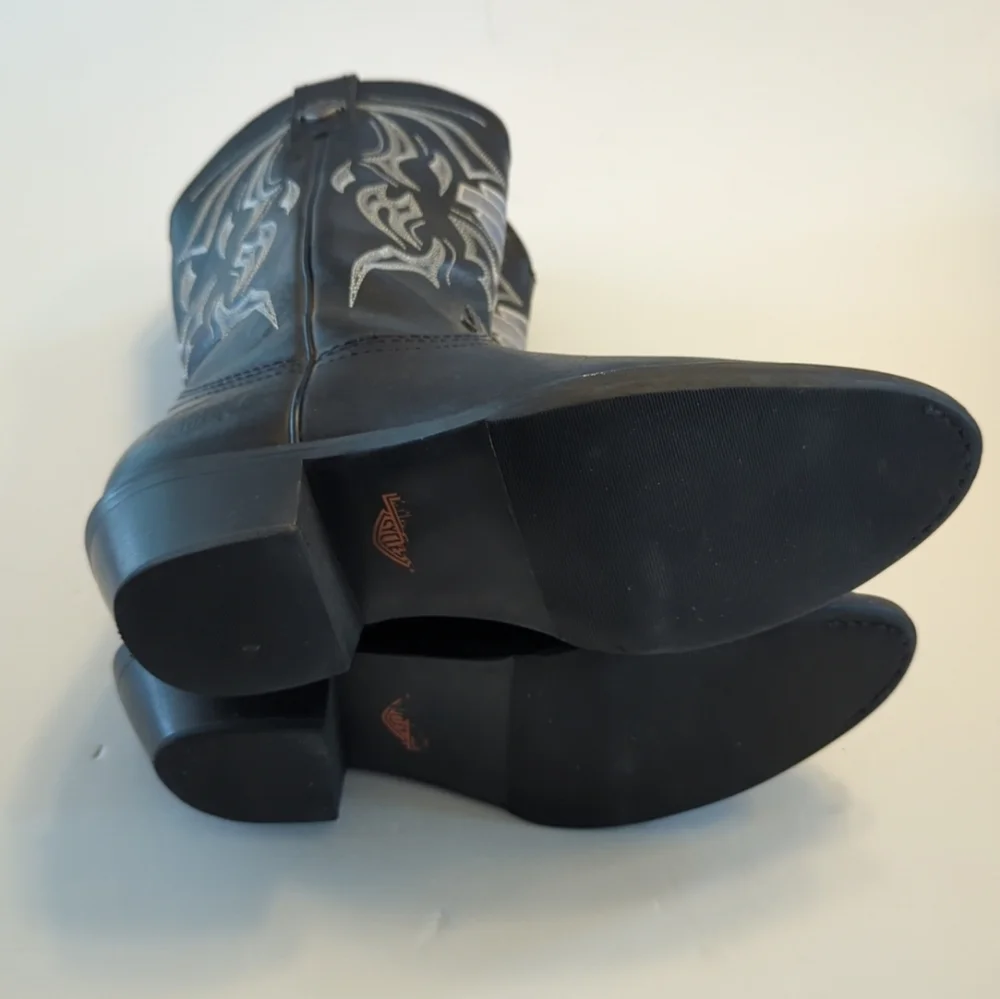 Harley Davidson Leather Cowboy Western Leather Boots Size 7 Black 81598 GUC - Picture 8 of 8